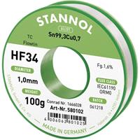 Stannol HF34 1,6% 1,0MM FLOWTIN TC CD 100G Soldeertin, loodvrij Spoel, Loodvrij Sn99,3Cu0,7 100 g 1 mm