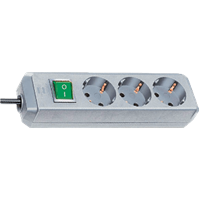 Brennenstuhl ECO-Line 1152340015 3-Way Power Strip with Safety Switch (Silver-Grey)