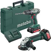 18V Akkuset Akku Bohrschrauber BS 18 + Winkelschleifer W 18LTX125 Quick; im Koffer - METABO