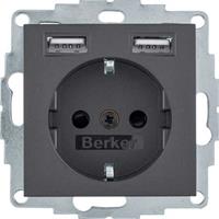 Berker wandcontactdoos randaarde 2x USB S1/B3/B7 antraciet mat
