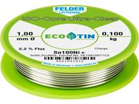Felder Löttechnik ISO-Core Ultra-Clear Sn100Ni+ Soldeertin, loodvrij Spoel Sn99,25Cu0,7Ni0,05 0.100 kg 1 mm