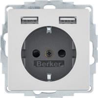 Berker wandcontactdoos randaarde 2x USB Q1/Q3/Q7 aluminium