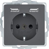Berker wandcontactdoos randaarde 2x USB Q1/Q3/Q7 antraciet