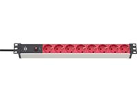 Brennenstuhl 1390007118 Alu-Line 19" Power Strip, x8 Schuko Sockets with Switch, H05VV-F 3G1.0, 2m (Red)