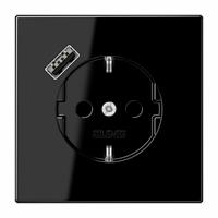 Jung wandcontactdoos 1V randaarde met USB-A LS990 glanzend zwart