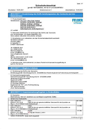 felderlöttechnik Felder Löttechnik ISO-Core  Ultra-Clear  Sn100Ni+ Lötzinn, bleifrei Spule Sn99,25Cu0,7Ni0,05 0.100