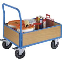 EUROKRAFTpro Platformwagen met houten wanden, met 4 halfhoge wanden, l x b = 1250 x 800 mm, massieve rubberbanden
