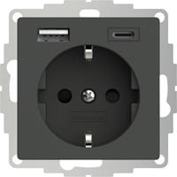2usb 2U-449542 Geaard stopcontact Met USB-laaduitgang, Kinderbeveiliging, VDE IP20 Antraciet