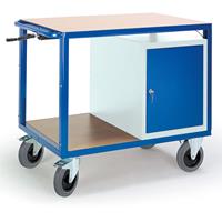 ROLLCART Höhenverstellbarer Tischwagen mit Stahlschrank - 