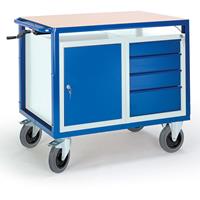ROLLCART Höhenverstellbarer Tischwagen mit Stahl- und Schubladenschrank
