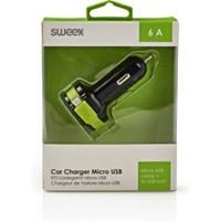 sweex Autolader 3-Uitgangen 6 A 2x USB / Micro-USB Zwart/Groen