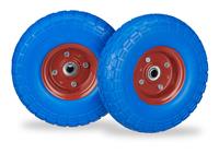 RELAXDAYS 2x Sackkarrenrad, pannensichere Vollgummireifen, 4.1/3.5-4', 16 mm Achse, bis 150 kg, 260x85 mm, blau-rot