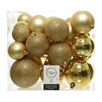 Decoris 26x stuks kunststof kerstballen goud 6-8-10 cm glans/mat/glitter - Kerstbal
