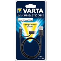 Varta 57943101401 1m USB A Micro-USB B/Lightning Zwart mobiele telefoonkabel