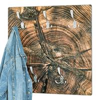 HAKU Wandgarderobe aus MDF mit UV-Direktdruck (Hirnholz), 5 Garderobenhaken aus Metall in Edelstahloptik, 17867 - 