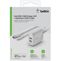Belkin Dual USB-A Charger. 24W incl. Lightning Cable 1m. white