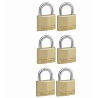 MASTER LOCK 140EURSIX 6-er Pack Schlüssel Vorhängeschlösser aus Massivmessing, Gold, 6 x 4 x 1,3 cm - 