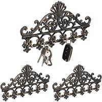 RELAXDAYS 3 x Garderobenleiste Gusseisen, 5 Haken, antike Hakenleiste, für Schlüssel, nostalgisch, HBT: 17 x 35 x 3,5 cm, bronze