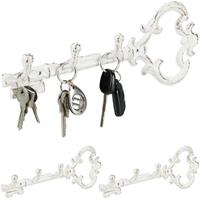 RELAXDAYS 3 x Schlüsselbrett, 3 Haken, dekorative Schlüsselform, Gusseisen, Vintage, Shabby, HxBxT: 12,5 x 33 x 4,5 cm, weiß