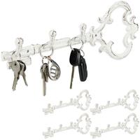 RELAXDAYS 5 x Schlüsselbrett, 3 Haken, dekorative Schlüsselform, Gusseisen, Vintage, Shabby, HxBxT: 12,5 x 33 x 4,5 cm, weiß