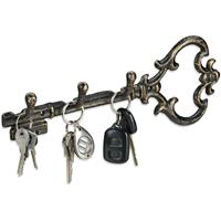 RELAXDAYS 1 x Schlüsselbrett, 3 Haken, dekorative Schlüsselform, Gusseisen, Vintage, Shabby, HBT: 12,5 x 33 x 4,5 cm, schwarz-gold
