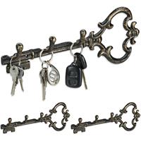 RELAXDAYS 3 x Schlüsselbrett, 3 Haken, dekorative Schlüsselform, Gusseisen, Vintage, Shabby, HBT: 12,5 x 33 x 4,5 cm, schwarz-gold
