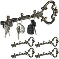 RELAXDAYS 5 x Schlüsselbrett, 3 Haken, dekorative Schlüsselform, Gusseisen, Vintage, Shabby, HBT: 12,5 x 33 x 4,5 cm, schwarz-gold