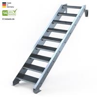 Trebado Stahltreppe 9 Stufen bis Höhe 200 cm, 60 - 120 cm [80 cm beidseitiges Geländer ST 3 (31 / 9 mm schmal)]