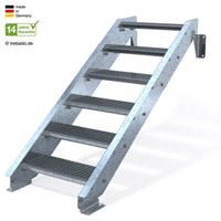 Trebado Stahltreppe 6 Stufen bis Höhe 140 cm, 60 - 120 cm [60 cm Geländer rechts ST 2 (31 / 31 mm gezackt)]