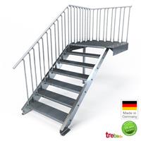 Trebado Stahlpodest Treppe 7 Stufen 100 cm GH 140 cm mit Geländer [100 cm]