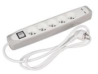 perel Steckdosenleiste mit Schalter - 5 Steckdosen - 2 USB-Anschlüsse - Farbe grau/weiß - schuko