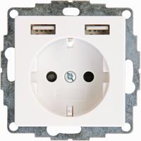 Kopp - athenis – Unterputz-Schutzkontakt Steckdose, 2 USB-Ladebuchsen, Farbe: Reinweiß - Reinweiß