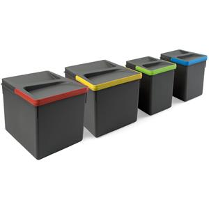 Emuca Set aus Recycle Küchenschublade recycling bin set Recycle Höhe 216mm, 2x12l, 2x6l, Kunststoff anthrazitgrau - Anthrazitgrauer