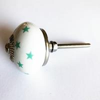 AS4HOME Möbelknopf - Möbelknauf STARS Sterne Weiß Mint Porzellan - 2 Stück
