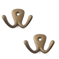 2x Luxe kapstokhaken / jashaken / kapstokhaakjes aluminium brons dubbele haak 4,2 x 5,0 cm -