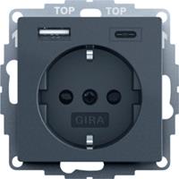 GIRA wandcontactdoos randaarde USB-A en USB-C kindveilig Systeem 55 antraciet mat
