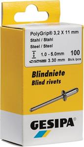 Gesipa Blindklinknagel | klinknagelschacht d x l 4,8 x 10 mm | staal / staal | 50 stuks - 1432058