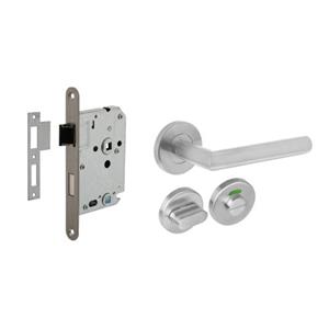 Intersteel deurbeslag set WC-/badkamerslot 63/8mm RVS + deurkruk 90° RVS