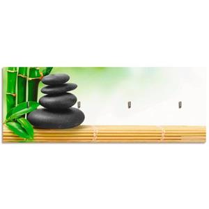 Artland Hakenleiste "Spa Konzept Zen Basaltsteine", aus Holz mit 4 Schlüsselhaken – Schlüsselboard, Schlüsselbretter, Schlüsselhalter, Schlüsselaufhänger fü
