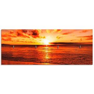 Artland Hakenleiste "Schöner Sonnenuntergang Strand", aus Holz mit 4 Schlüsselhaken – Schlüsselboard, Schlüsselbretter, Schlüsselhalter, Schlüsselaufhänger