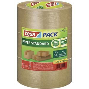 tesa Packband Paper Standard ecoLogo, robust, 3 Rollen mit jeweils L 50 m x B 50 mm, FSC-Papier & Naturkautschuk, braun