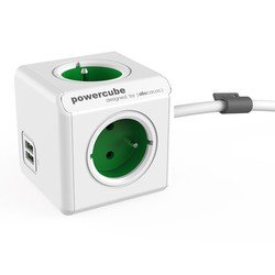 Allocacoc 6403GN/BEEUPC PowerCube Extended 3 Sockets Type E + USB Wit/Groen - 1,5 meter