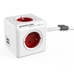 Allocacoc 6403RD/BEEUPC PowerCube Extended 3 Sockets Type E + USB Wit/Rood - 1,5 meter