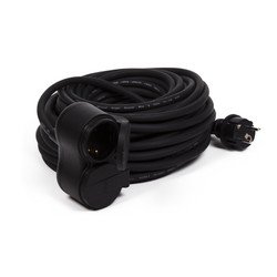 Benson Verlengsnoer/kabel met 2 stopcontacten en klepjes zwart - Spatwaterdicht IP44 - 10 meter - Verlengsnoeren/verlengkabels - Geaarde stekker/verlengsnoer