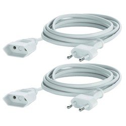 Benson 2x Verlengsnoeren/kabels plat 5 meter wit voor binnen - Verlengsnoeren/verlengkabels plat - 500 cm - Elektriciteitskabels voor binnenshuis
