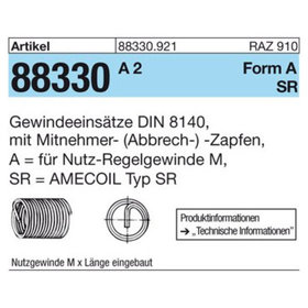 Sonstige Gewindeeinsätze ART 88330 DIN 8140 A 2 Typ SR AM 4 x 4 A 2 K