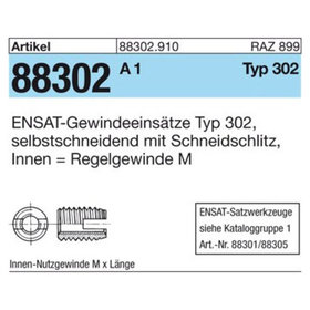 Sonstige ENSAT-Gewindeeinsätze ART 88302 M 8 rostfrei, Typ 302 A 1 S