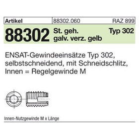 Sonstige ENSAT-Gewindeeinsätze ART 88302 Stahl gehärtet M 24 gal ZnC, Typ 302 gal ZnC S