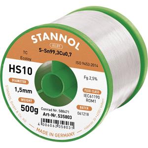 Stannol HS10 2510 Soldeertin, loodvrij Spoel Sn99,3Cu0,7 ROM1 500 g 1.5 mm