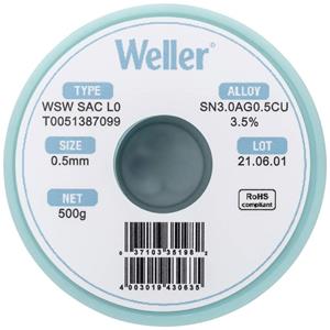 Weller WSW SAC L0 Lötzinn, bleifrei Spule Sn3,0Ag0,5Cu 500g 0.5mm